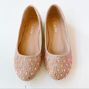 NIB Lucita Champagne Pink Peach Girl Rhinestone Sparkle Ballet Flats